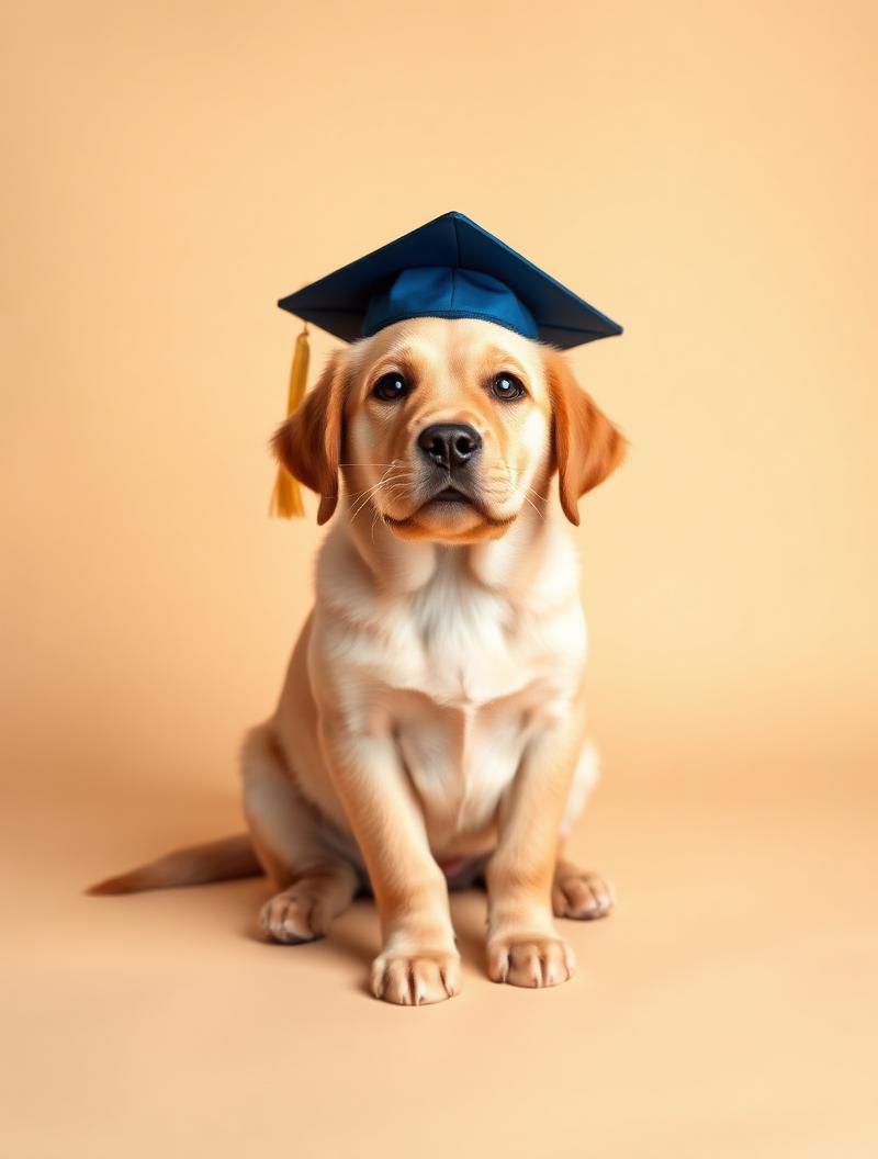 Cucciolo di labrador con cappello da laurea